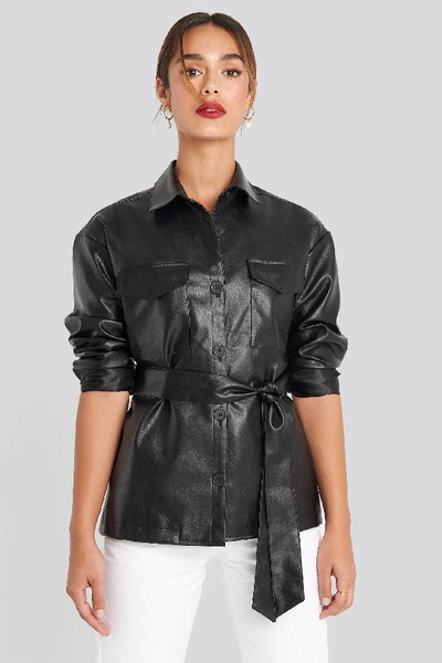 Shop Chloé Pu Belted Jacket In Black