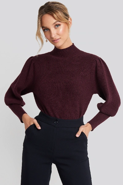 Na-kd Wide Cuff Balloon Sleeve Knitted Sweater - Red In Burgundy | ModeSens