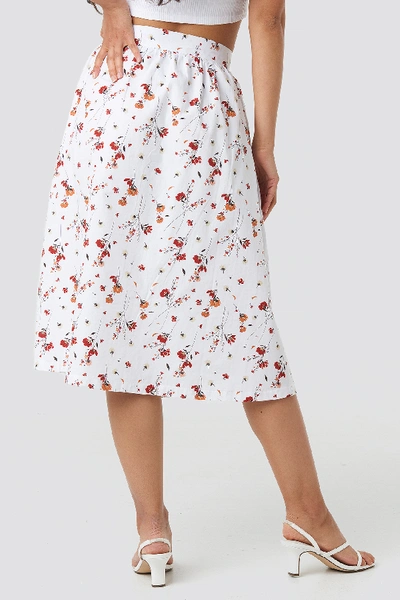Shop Na-kd Button Up Midi Skirt White In Floral Print