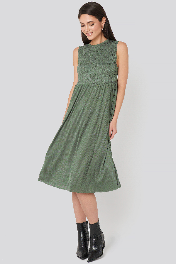 shirred midi dress