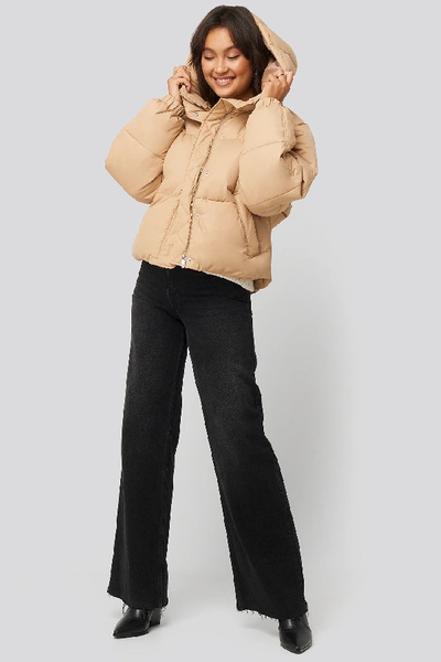 Shop Na-kd Padded Hood Short Jacket Beige