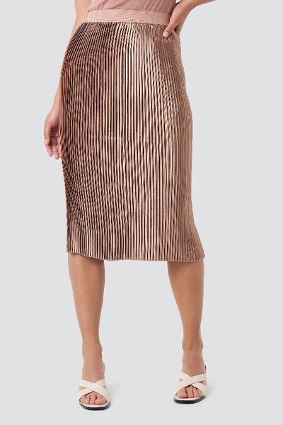 Shop Na-kd Shiny Pleated Skirt Pink In Dusty Dark Pink