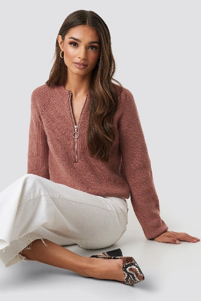 Shop Na-kd Zipper Front Knitted Sweater - Pink In Dusty Dark Pink