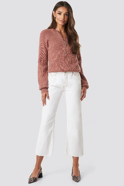 Shop Na-kd Zipper Front Knitted Sweater - Pink In Dusty Dark Pink