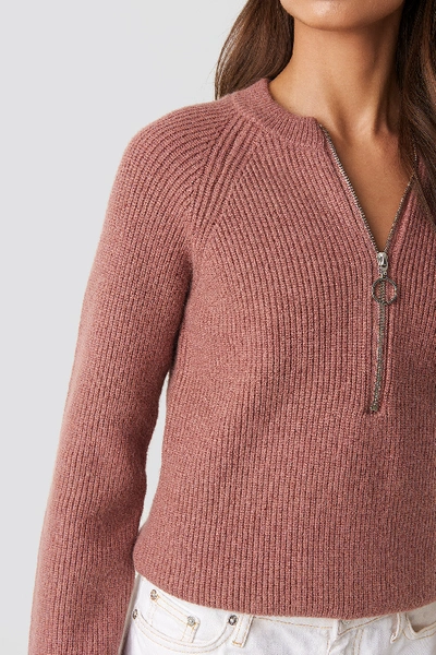 Shop Na-kd Zipper Front Knitted Sweater - Pink In Dusty Dark Pink