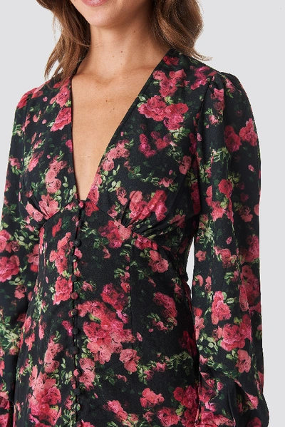 Shop Na-kd Buttoned Front V-neck Dress - Multicolor In Rose Bush Pattern