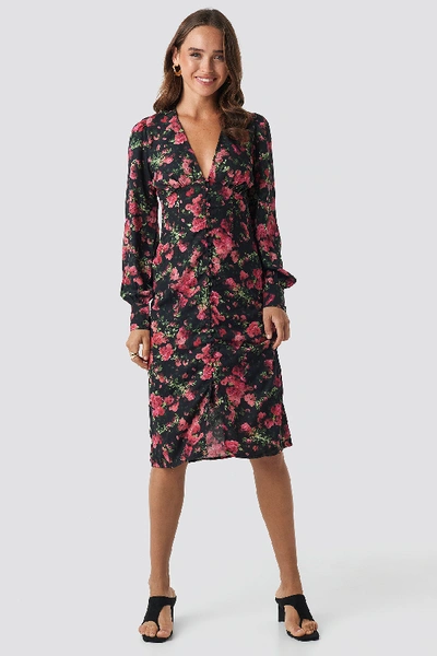 Shop Na-kd Buttoned Front V-neck Dress - Multicolor In Rose Bush Pattern