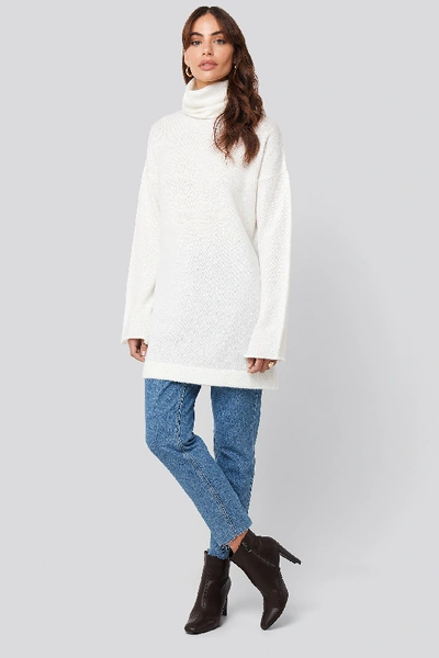 Shop Na-kd Oversized Polo Knitted Long Sweater - White In Off White