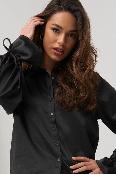 Shop Romy X Na-kd Sleeve Detail Satin Blouse - Black