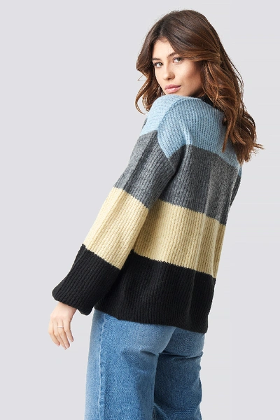 Shop Na-kd Color Striped Balloon Sleeve Knitted Sweater - Multicolor In Blue