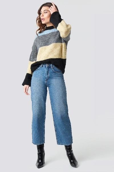Shop Na-kd Color Striped Balloon Sleeve Knitted Sweater - Multicolor In Blue