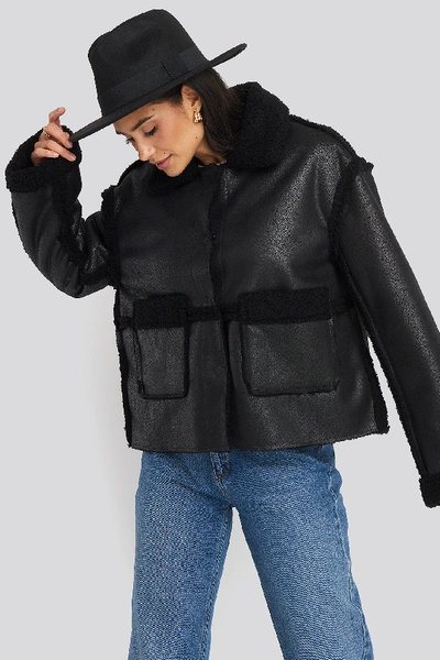 Shop Na-kd Front Pocket Teddy Jacket Black