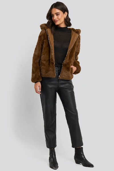 Shop Na-kd Hooded Faux Fur Jacket Brown