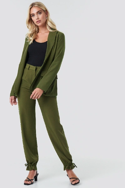 Shop Na-kd Front Pockets Single Button Blazer - Green In Khaki Green