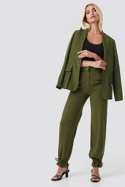 Shop Na-kd Front Pockets Single Button Blazer - Green In Khaki Green