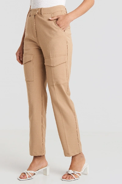 Shop Na-kd Patch Pocket Straight Pants - Beige