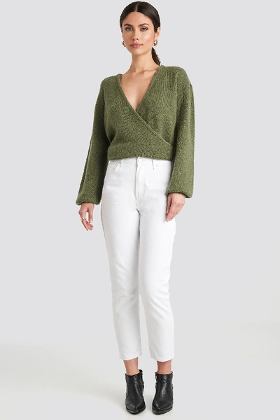 Na-kd V-neck Overlap Knitted Sweater - Green In Khaki | ModeSens