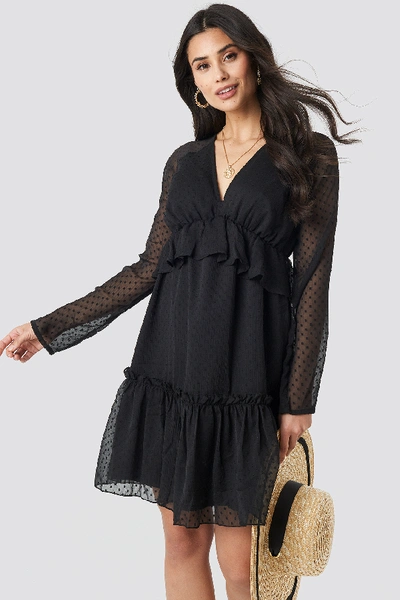 Shop Na-kd Swiss Dot V-neck Flounce Dress Black