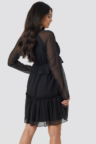 Shop Na-kd Swiss Dot V-neck Flounce Dress Black