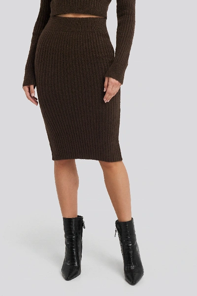 Shop Adorable Caro X Na-kd Rib Knitted Skirt - Brown In Chocolate