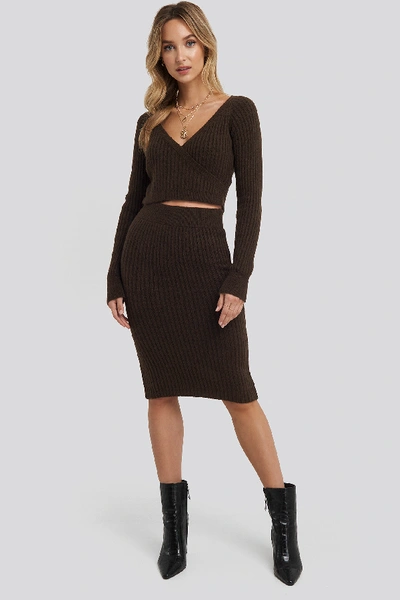 Shop Adorable Caro X Na-kd Rib Knitted Skirt - Brown In Chocolate