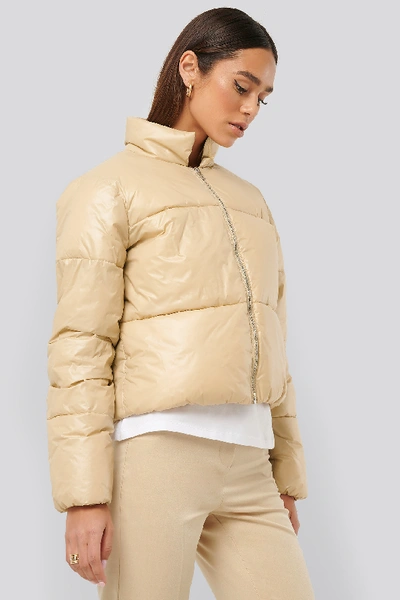 Shop Misslisibell X Na-kd Shiny Padded Jacket Beige In Light Beige
