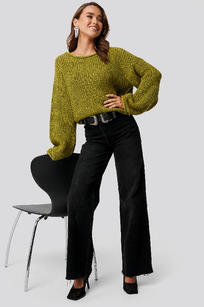 Shop Na-kd Cropped Boat Neck Knitted Sweater - Green In Olive Green