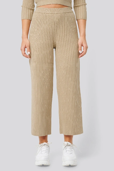 Na-kd Ribbed Knitted Culottes - Beige | ModeSens