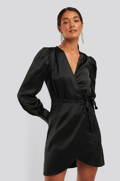 Shop Na-kd Wrap Satin Dress - Black