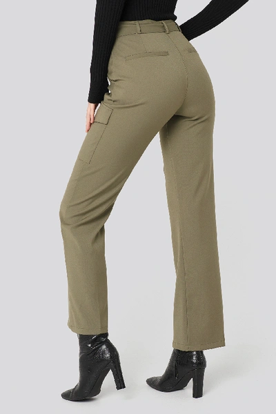 Shop Na-kd Patch Pocket Belted Pants - Green In Khaki Green