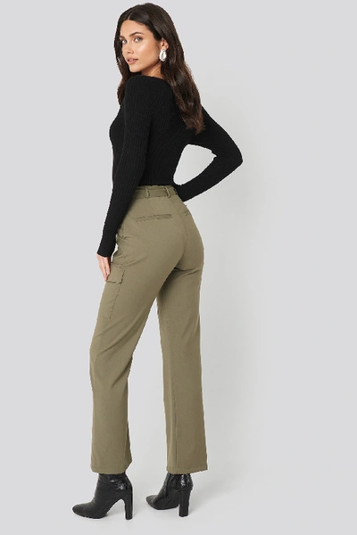 Shop Na-kd Patch Pocket Belted Pants - Green In Khaki Green