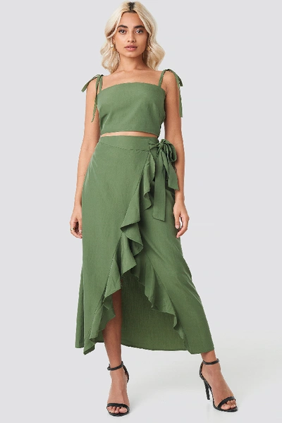 Shop Afj X Na-kd Tie Strap Cami Top Green In Khaki