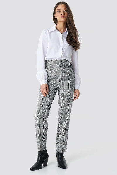 Shop Na-kd High Waist Belted Pants Grey In Checkered