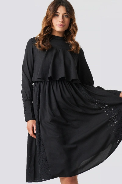 Shop Na-kd High Neck Lace Detail Midi Dress - Black