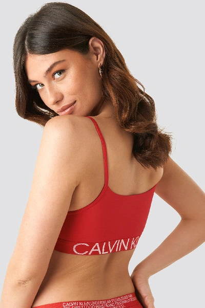 Shop Calvin Klein Logo Unlined Bralette Red In Fever Dream