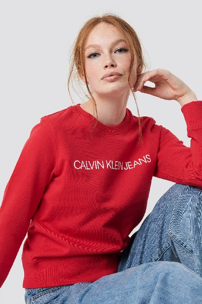 Shop Calvin Klein Institutional Regular Crewneck - Red In Racing Red