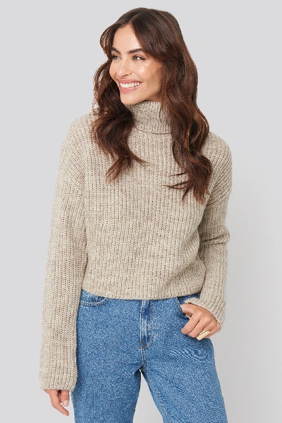 Shop Na-kd Folded Polo Neck Knitted Sweater - Beige