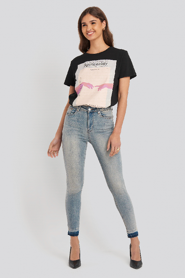 skinny high waist open hem jeans