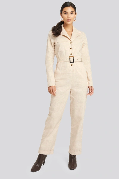 Shop Afj X Na-kd Utilitarian Jumpsuit Beige In Dusty Light Beige