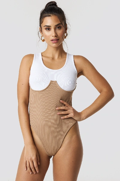Shop Chloé Ribbed Corset Body - White,beige In White/sand