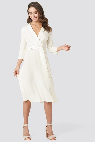 Shop Na-kd Belted Wrap Midi Dress - White In Offwhite