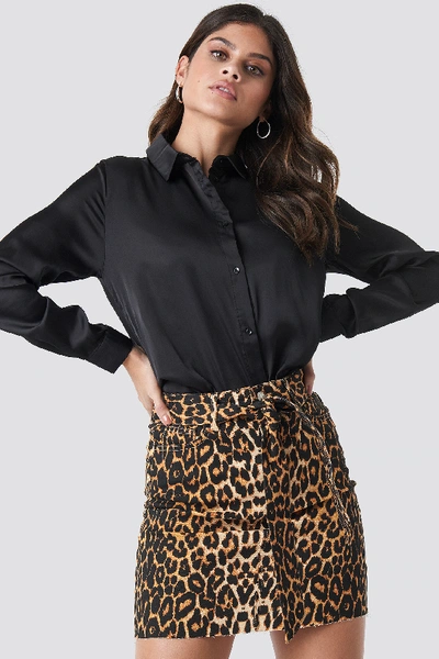 Shop Na-kd Belted Leopard Denim Skirt - Multicolor