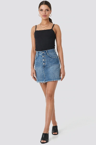 Shop Na-kd Raw Hem Button Up Mini Skirt - Blue