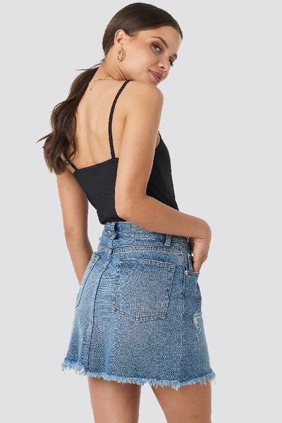Shop Na-kd Raw Hem Button Up Mini Skirt - Blue