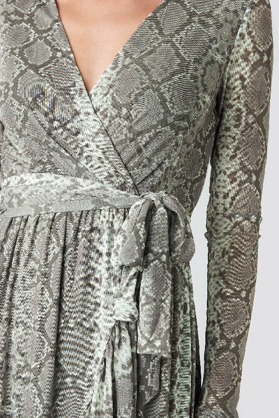 Shop Na-kd Mesh Printed Frill Maxi Dress - Grey,multicolor In Snake Print