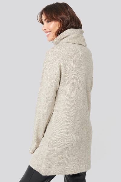 Shop Na-kd Oversized Polo Knitted Long Sweater - Beige