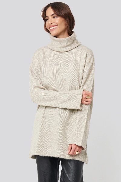 Shop Na-kd Oversized Polo Knitted Long Sweater - Beige