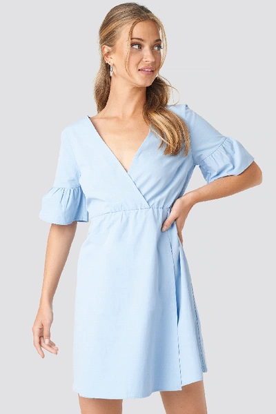 Shop Na-kd Ruffle Sleeve Mini Dress - Blue