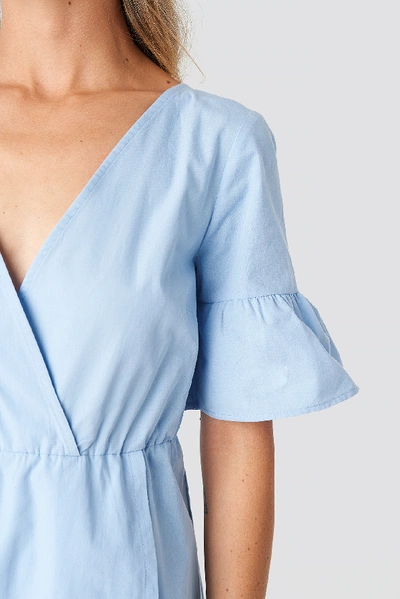Shop Na-kd Ruffle Sleeve Mini Dress - Blue