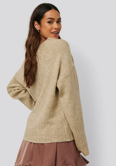 Shop Anika Teller X Na-kd V-neck Oversized Knitted Sweater - Beige